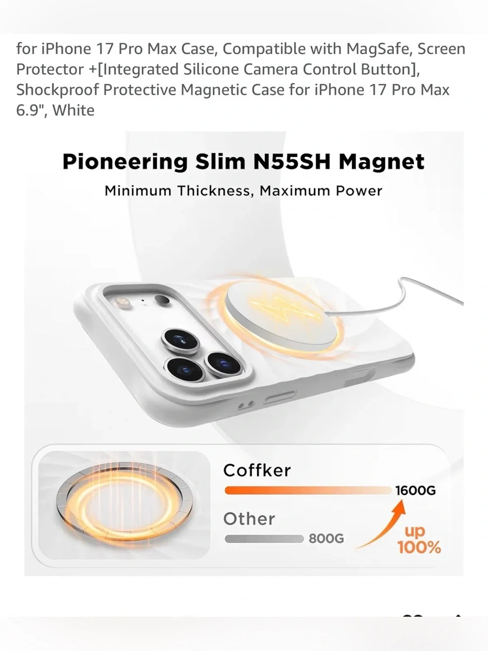White iPhone 17 Pro Max Magnetic Shockproof Case with Screen Protector NEW